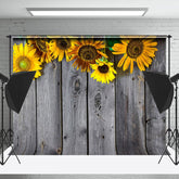 Lofaris Retro Grey Wood Texture Sunflower Summer Backdrop